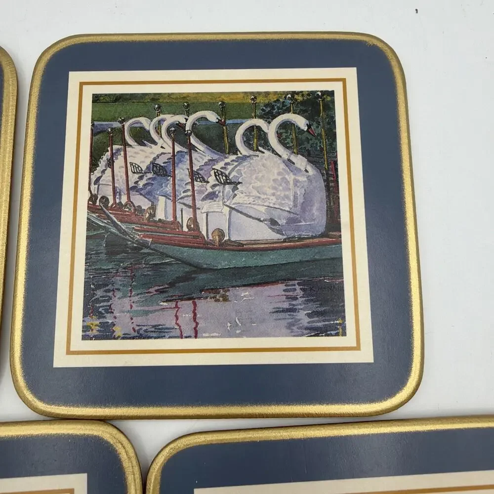 5 VTG Pimpernell Cottagecore Coasters Cork Backed BOSTON Ducks Swans Drinks